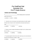 6th Grade Science Pretest for Indiana