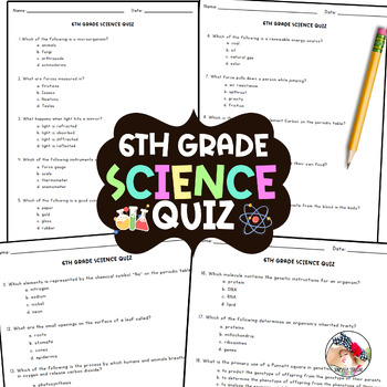 Preview of 6th Grade Science Quiz with Answer Key