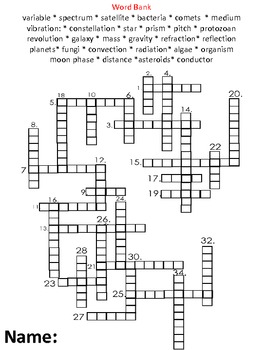 6th Grade Science Review Crossword by Missy Mel TPT