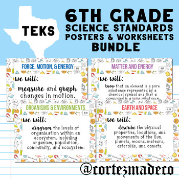 6th Grade "We Will" Science Standards TEKS Content Objectives Bundle (2019)