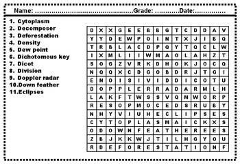 6th grade science word search worksheets by swati sharma tpt