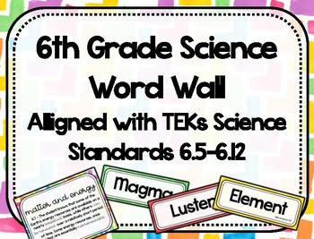 6th Grade Science Word Wall  Watercolor  TEKs Standards by Miss