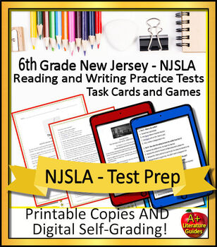 Preview of 6th Grade NJSLA Reading and Writing Practice Tests, Task Cards, and Games - Prep