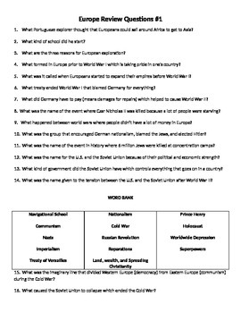 Preview of 6th Grade Social Studies Review Questions (Europe)