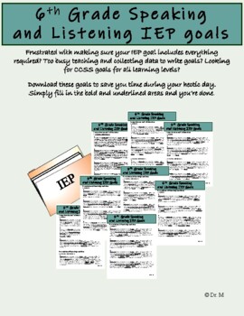 Preview of 6th Grade Speaking and Listening IEP goals