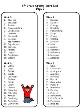 6th Grade Spelling List Freebie by 2Cute Classrooms | TpT