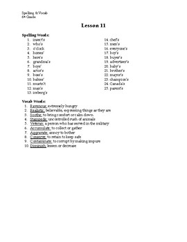 Preview of 6th Grade Spelling and Vocabulary Weekly Homework, 2ndQuarter