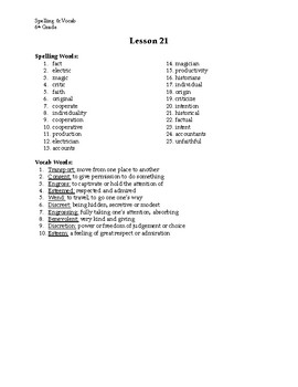 Preview of 6th Grade Spelling and Vocabulary Weekly Homework, 3rd Quarter