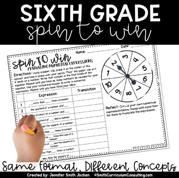 Preview of 6th Grade Spin to Win - Math Center - Math Workshop - Independent Practice
