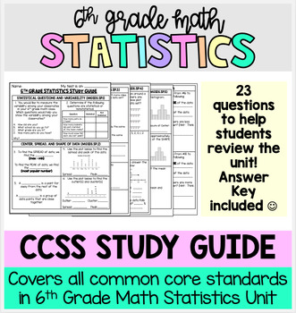 Preview of 6th Grade Statistics Unit Review Study Guide