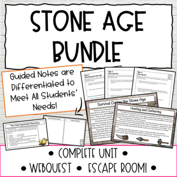 Preview of 6th Grade Stone Age BUNDLE | Guided Notes, WebQuest, Escape Room, Assessment