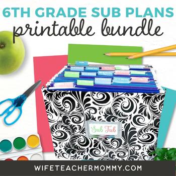 Preview of 6th Grade Sub Plans Printable Bundle