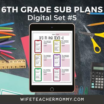 Preview of Emergency Sub Plans 6th Grade Digital Google Slides Set #5