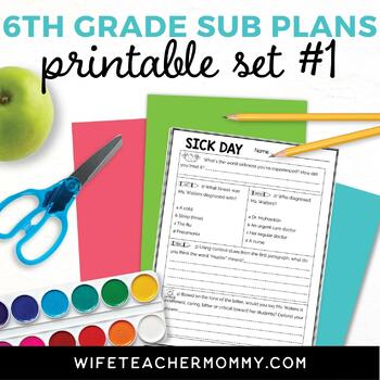 Preview of Emergency Sub Plans 6th Grade Printable Set #1