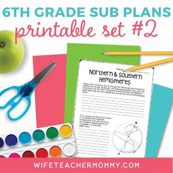 Preview of Emergency Sub Plans 6th Grade Printable Set #2