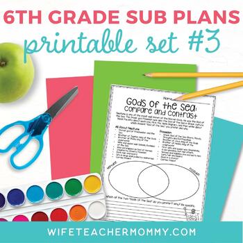 Preview of Emergency Sub Plans 6th Grade Printable Set #3