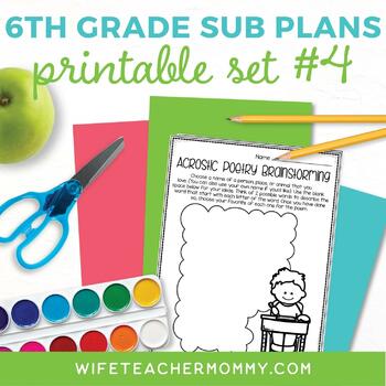 Preview of Emergency Sub Plans 6th Grade Printable Set #4
