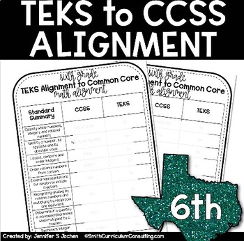 Preview of 6th Grade TEKS to CCSS Math Standards Crosswalk Alignment Document