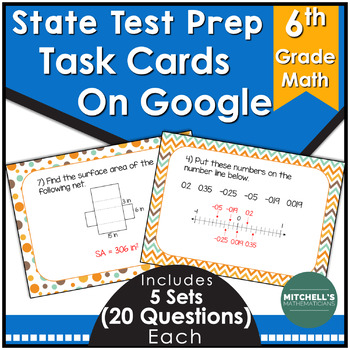 Preview of 6th grade Math Test Prep Task Cards Activity Using Google