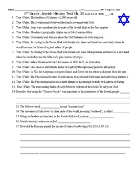 6th grade test quiz judaism history of the jewish faith religion history