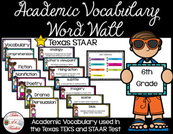 Preview of 6th Grade Texas STAAR Reading Academic Vocabulary Word Wall