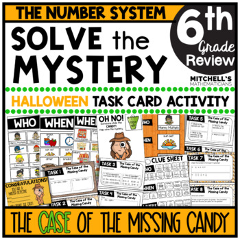 Preview of 6th Grade The Number System Solve The Mystery Halloween Task Card Activity