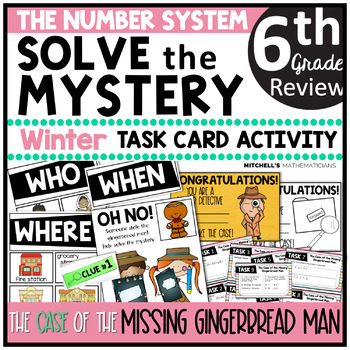 Preview of 6th Grade The Number System Solve The Mystery Winter Task Card Activity