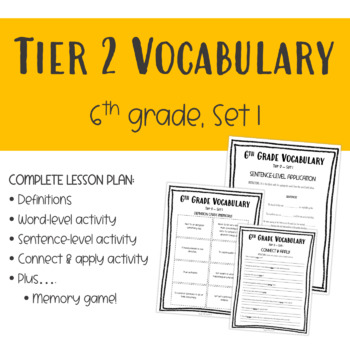 Preview of 6th Grade Tier 2 Vocabulary Package (Set 1)