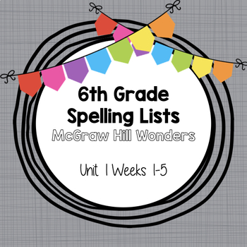 Preview of 6th Grade Unit 1 Student Spelling Lists for McGraw Hill Wonders 2020
