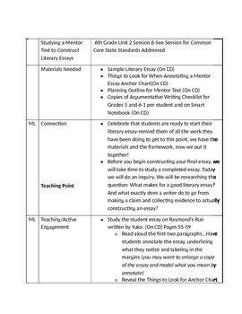 Preview of Lucy Calkins 6th Grade Unit 2 Session 6