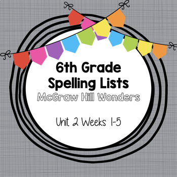 Preview of 6th Grade Unit 2 Student Spelling Lists for McGraw Hill Wonders 2020