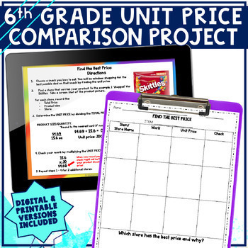 Preview of 6th Grade Unit Price Comparison Activity Find the Best Price Better Buy