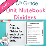 6th Grade Units Notebook Dividers