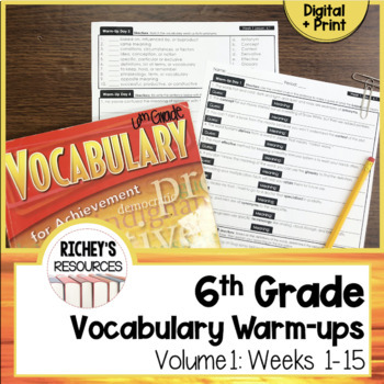 Preview of 6th Grade Vocabulary For Achievement Weekly Warm-ups 1-15 Digital and Print