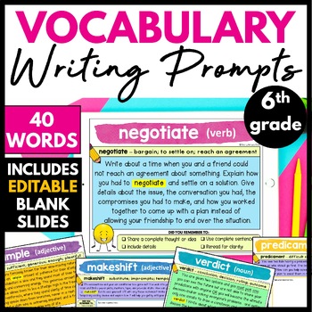 Preview of 6th Grade Vocabulary Writing Prompts, Creative Writing Activities for Sixth