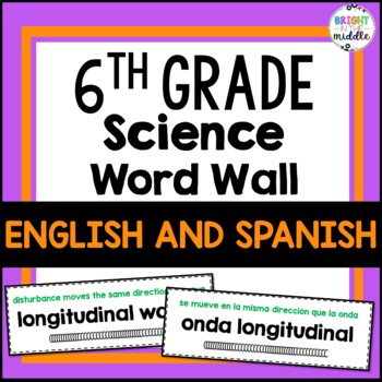 Preview of 6th Grade Vocabulary Science Word Wall - ENGLISH and SPANISH