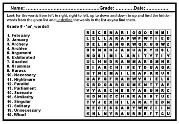 Preview of 6th Grade Vocabulary, Year Long, Word Search Worksheets, No Prep, Sub Plan