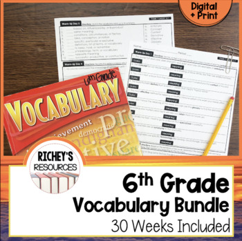 Preview of 6th Grade Vocabulary for Achievement Warm-ups Bundle 30 Weeks Digital and Print