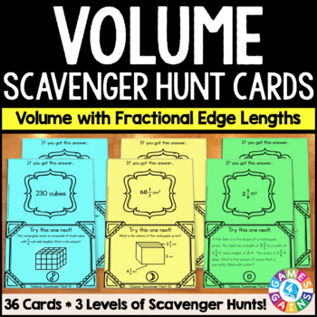 Preview of Find Volume Task Cards Word Problems Rectangular Prisms Practice Scavenger Hunt