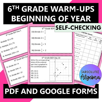 Preview of 6th Grade Warm Ups Beginning of Year PDF and Google Forms