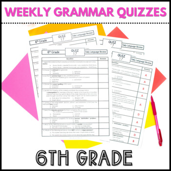 Preview of Grammar Review Tests 6th Grade - Weekly Language Assessments and Quizzes