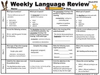 6th Grade Weekly Language R... by Joanne Warner | Teachers Pay Teachers