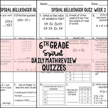 6th Grade Weekly Spiral Daily Review Quizzes by Teaching on the Island