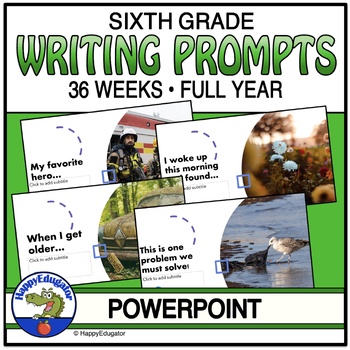 Preview of 6th Grade Weekly Writing Prompts - 36 Weeks - Full Year Editable