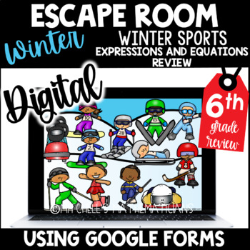 Preview of 6th Grade Winter Digital Escape Room | Expressions and Equations | Winter Sports