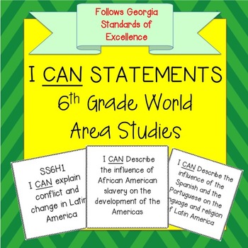 Preview of 6th Grade World Area Studies I CAN Statements - Georgia