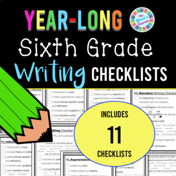 Preview of 6th Grade Writing Checklists FULL YEAR BUNDLE! - PDF or digital