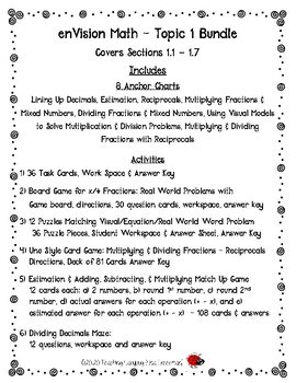 Preview of 6th Grade enVision Math ~ Topic 1 Bundle Covers Sections 1.1 – 1.7
