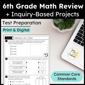 Preview of 6th Grade End of the Year Math Review iReady Test Prep Worksheets/Project/Slides