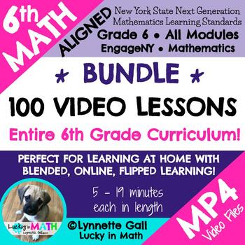 Preview of 6th Math Curriculum 100 Video Lessons Remote/Flipped/Distance Learning BUNDLE